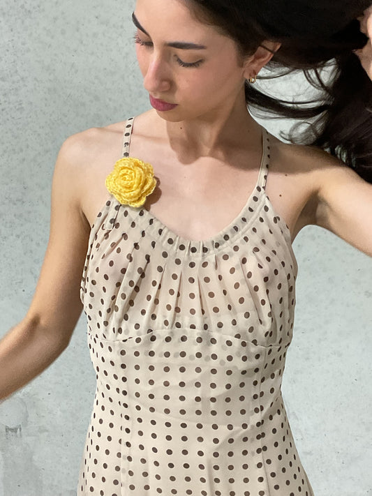 eina crochet flower pin yellow